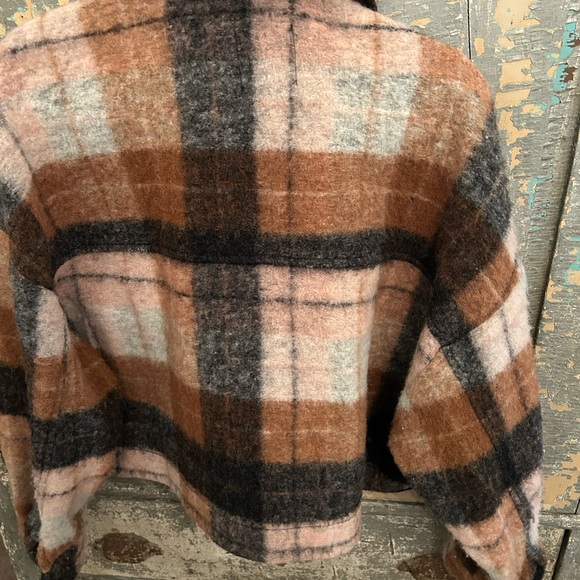 Zara Women's Checkered Teddy Jacket - Brown, Black, Pink - Picture 5 of 6